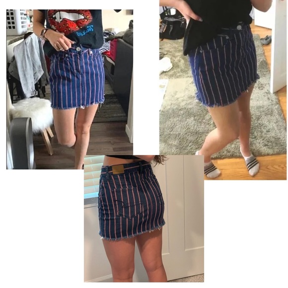 American Eagle NWT Denim Striped Frayed Hem Mini Skirt 8 - Picture 3 of 11